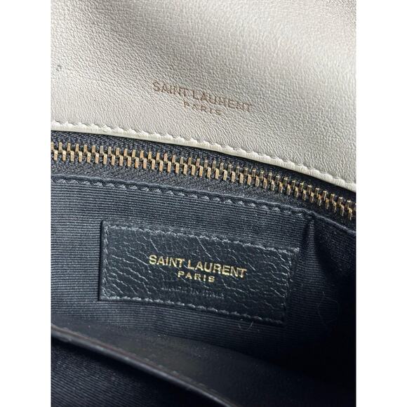 Saint Laurent YSL Bag Womens White Quilted Leather Chain Shoulder Chevron Purse - Picture 4 of 12